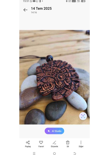 Aztek Yağmur ve Bereket Tanrısı Tlaloc Kolyesi | El Yapımı Nadir Okaliptus Ağacından