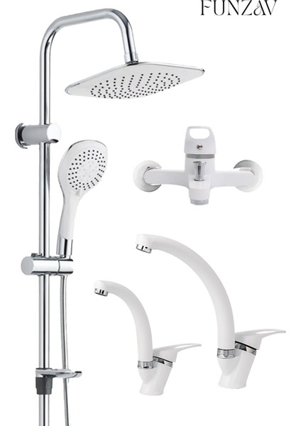 Beyaz Tepe Duş Robotu Banyo Lavabo Mutfak Evye Bataryası Mix Kol Şık Duş Seti