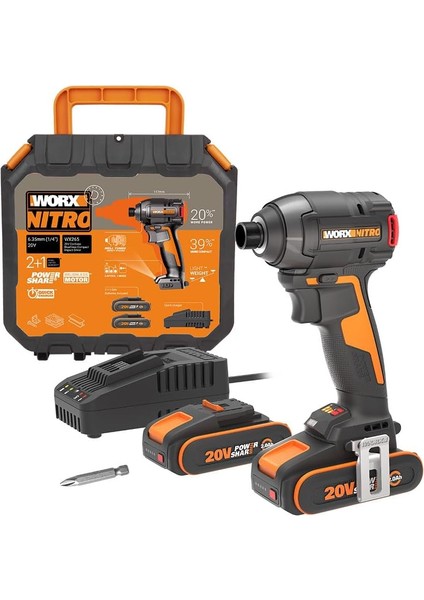 WX265 20 Volt 2.0AH Li-Ion Çift Akülü 200 Nm Kömürsüz Profesyonel Şarjlı Darbeli Tornavida