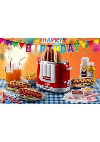 Party Time Hot Dog Makinesi Kırmızı 0206/00-650 Watt, 2 Sosis ve 2 Sandwich Ekmeğini Aynı Anda Hazırlama, 5 Farklı Kızartma Ayarı fiyatları