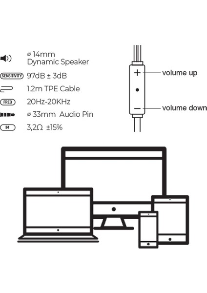 iPhone 4s Uyumlu Tak Çalıştır Stero 3.5mm Jack Kulaklık MT-A270 modelleri