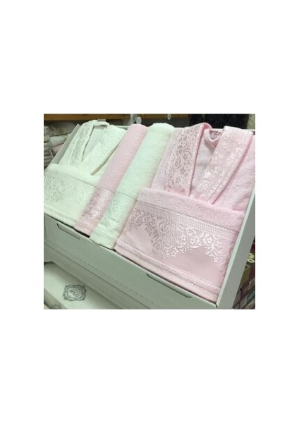 Fiesta Unisex Pudra Krem Jakarlı 6 Parça Bornoz Seti 537