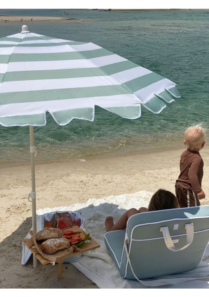 Yeşil Çizgili Kompakt Plaj Şemsiyesi, Hafif ve Pratik Güneş Koruyucu fiyatları