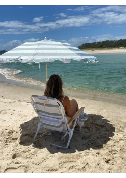 Yeşil Çizgili Kompakt Plaj Şemsiyesi, Hafif ve Pratik Güneş Koruyucu modelleri