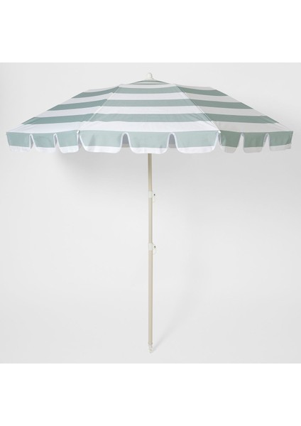 Yeşil Çizgili Kompakt Plaj Şemsiyesi, Hafif ve Pratik Güneş Koruyucu