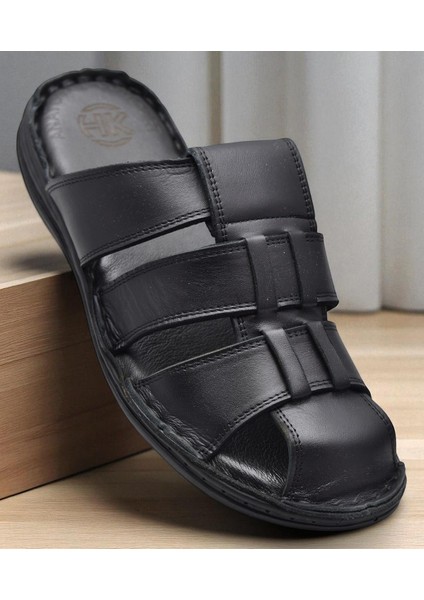 089 Puff Ortopedik Taban Günlük Hakiki Deri Erkek Terlik Erkek Kapalı Terlik
