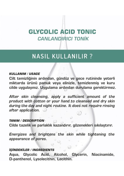 Glikolik Asit Tonik | Canlandırıcı ve Gözenek Sıkılaştırıcı Tonik, Tüm Ciltler İçin 200 ml indirimleri