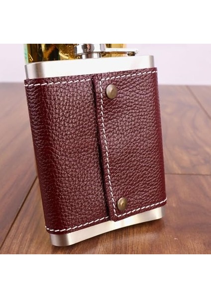 8 Oz 235 cc Hunili Kızıl Kahverengi Hakiki Deri Kılıflı Çelik Viski Içki Matarası fiyatları