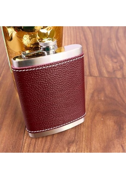 8 Oz 235 cc Hunili Kızıl Kahverengi Hakiki Deri Kılıflı Çelik Viski Içki Matarası modelleri
