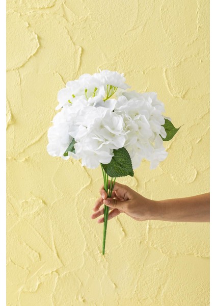 Yapay Ortanca Çiçeği 35 cm 7 Dal Beyaz