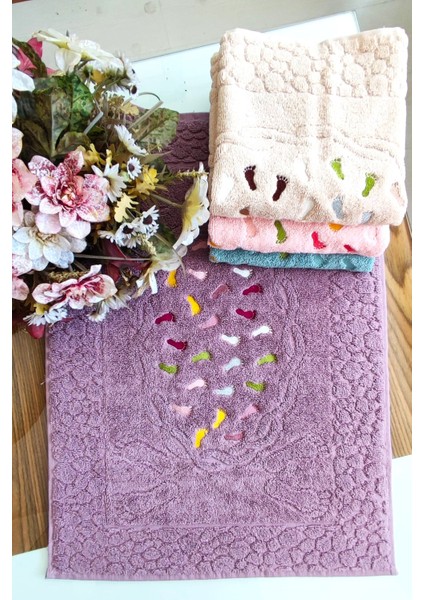 Annem (4.lü Set) 50X70CM. Çeyizlik %100 Pamuk Lüks Nakışlı Jakarlı Ayak Havlusu