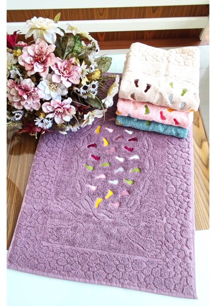 Annem (4.lü Set) 50X70CM. Çeyizlik %100 Pamuk Lüks Nakışlı Jakarlı Ayak Havlusu fiyatları
