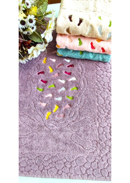 Annem (4.lü Set) 50X70CM. Çeyizlik %100 Pamuk Lüks Nakışlı Jakarlı Ayak Havlusu modelleri
