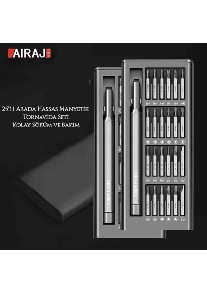 Aıraj 25'in 1'i Hassas Manyetik Tornavida Seti Metal Mıknatıslı Sağlam Orjinal