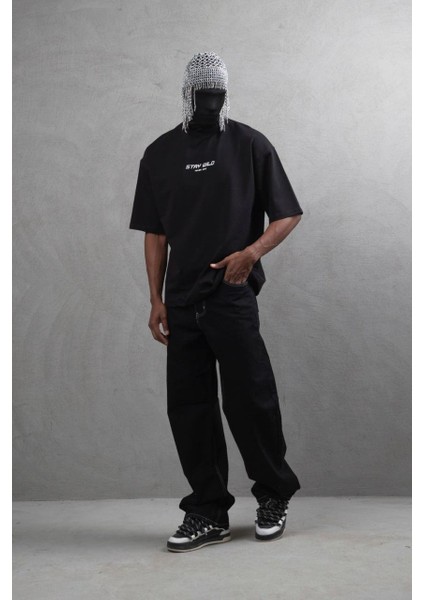 Siyah Oversize Baskılı Tişört – Stay Wild fırsatları