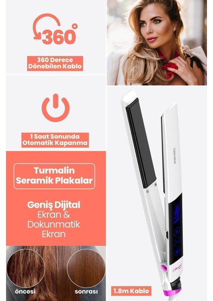 Dijital Dokunmatik Seramik Keratin Saç Düzleştirici ve Şekillendirici, Beyaz fırsatları