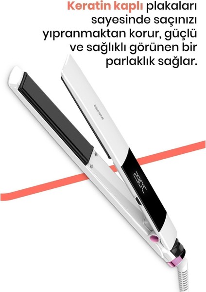 Dijital Dokunmatik Seramik Keratin Saç Düzleştirici ve Şekillendirici, Beyaz
