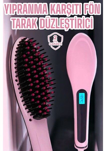 Saç Düzleştirici Tarak, Döner Kablo, Isı Ayarlı, Yıpranma Koruyucu, Pembe Renk