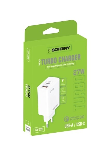 SY-228 Usb-A+Usb-C Turbo Şarj Başlığı
