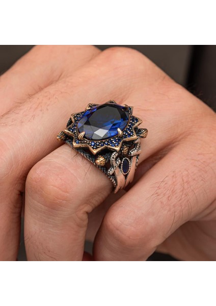 Kılıç Motif Lacivert Taşlı 925 Ayar Erkek Gümüş Yüzük fırsatları