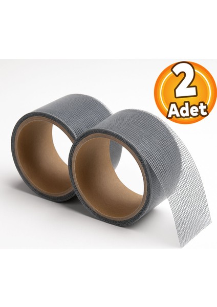 48 mm x 2 Metre (2 Adet) Yapışkanlı Sineklik Tülü Tamir Bandı Yaması Bantı Kopmuş Delik Fiber Tül Yapıştırma Gri