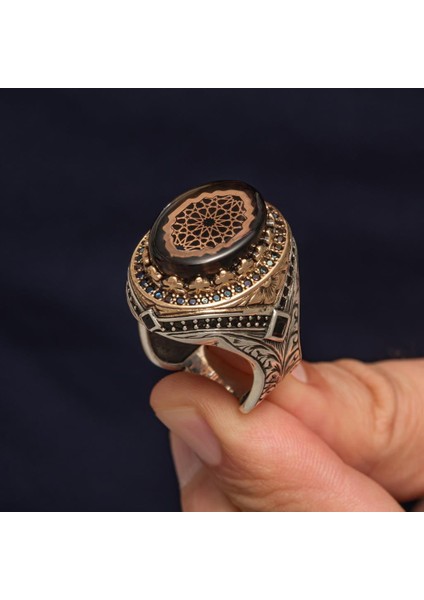 Sıkma Kehribar Taşlı 925 Erkek Gümüş Yüzük modelleri