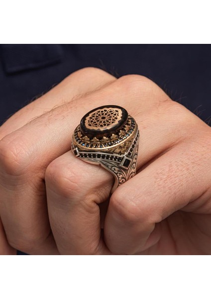 Sıkma Kehribar Taşlı 925 Erkek Gümüş Yüzük indirimleri