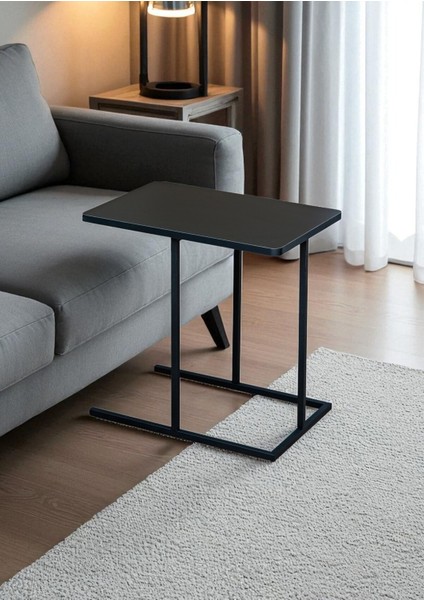 Dekoratif Siyah Metal Yan Sehpa Ahşap Raflı Koltuk Yanı Servis Sehpası Çok Amaçlı Zigon C Sehpa modelleri