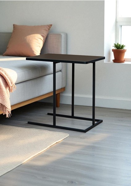 Dekoratif Siyah Metal Yan Sehpa Ahşap Raflı Koltuk Yanı Servis Sehpası Çok Amaçlı Zigon C Sehpa fırsatları