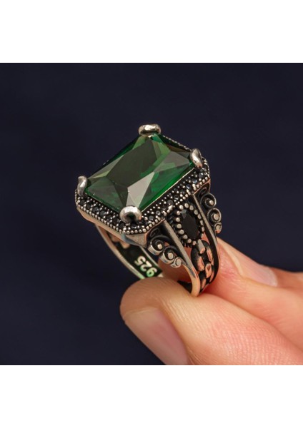 Yeşil Taşlı 925 Gümüş Serçe Parmak Erkek Yüzük modelleri