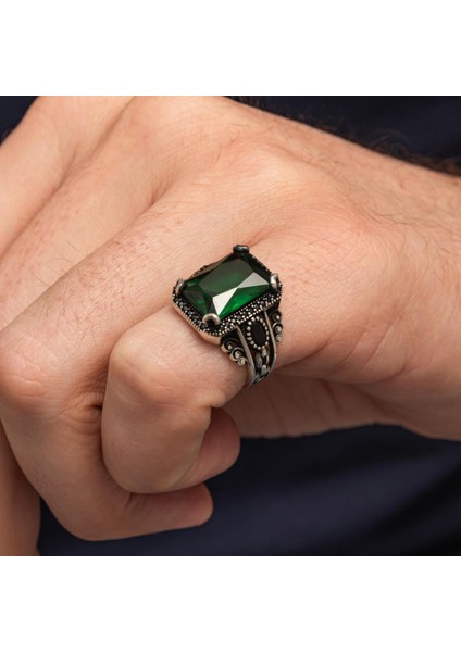 Yeşil Taşlı 925 Gümüş Serçe Parmak Erkek Yüzük fırsatları