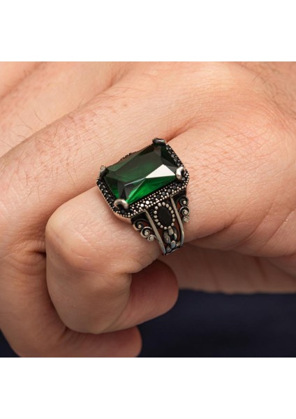 Yeşil Taşlı 925 Gümüş Serçe Parmak Erkek Yüzük indirimleri