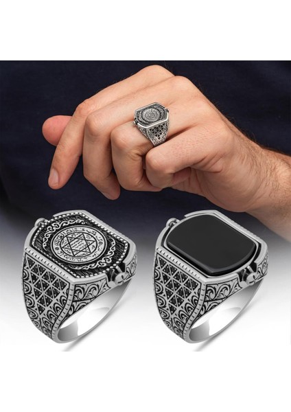 Hz. Süleyman Mührü Çift Taraflı 925 Erkek Gümüş Yüzük
