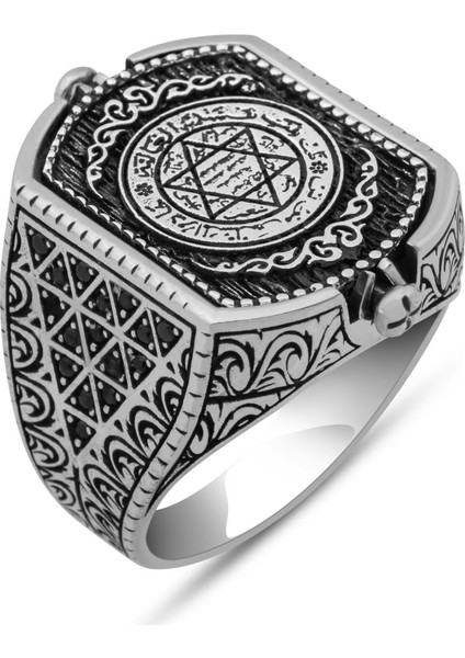 Hz. Süleyman Mührü Çift Taraflı 925 Erkek Gümüş Yüzük fırsatları