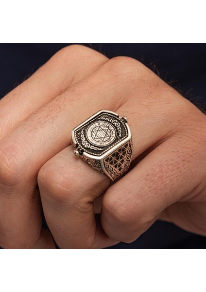 Hz. Süleyman Mührü Çift Taraflı 925 Erkek Gümüş Yüzük indirimleri