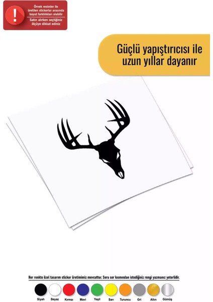 Boynuzlu Geyik Kafası Sticker Oto Motor Laptop Duvar Folyo Sticker 10 x 12 cm