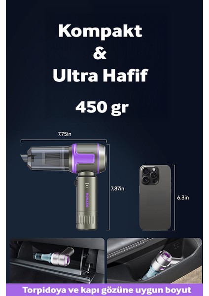 16.000 Pa Güçlü Emiş Gücü Yeni Model Portatif Vakumlu Kablosuz Üflemeli Mini Araç Süpürgesi fiyatları