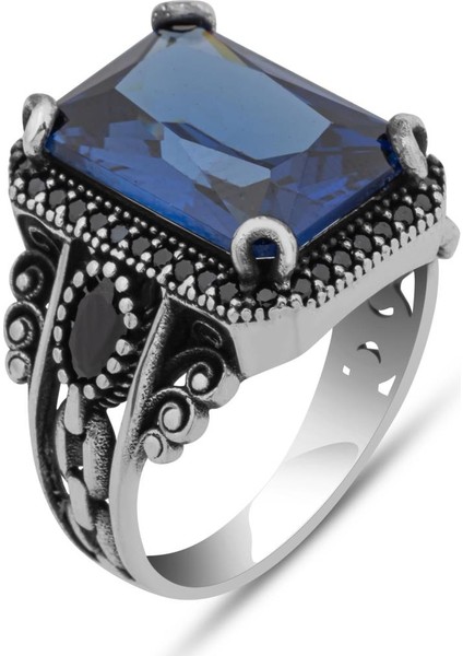 Lacivert Taşlı 925 Gümüş Serçe Parmak Erkek Yüzük fiyatları