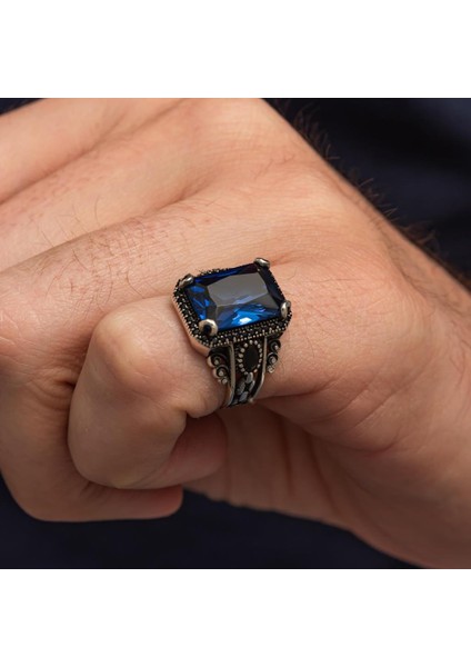 Lacivert Taşlı 925 Gümüş Serçe Parmak Erkek Yüzük fırsatları