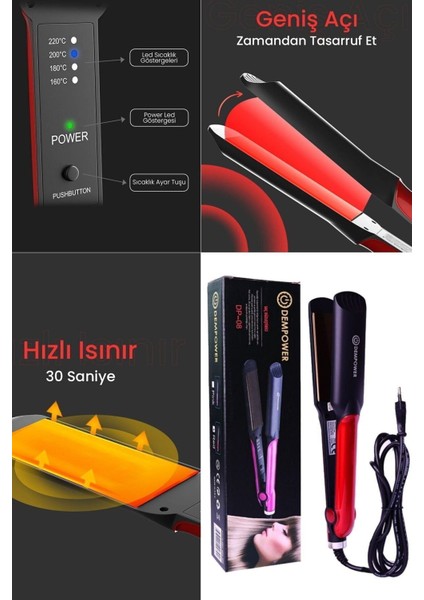 4 Kademeli Profesyonel Saç Düzleştirici ve Kıvırıcı Demir, 220°C, Pembe indirimleri