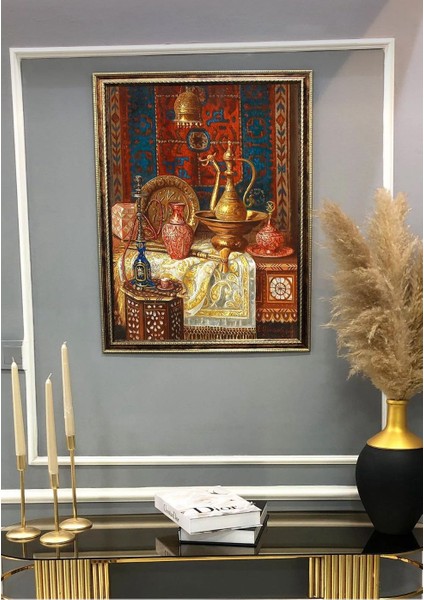 Dekoratif Modern Çerçeveli Otantik Ibrik ve Nargile Desenli Duvar Tablosu 50X70CM fiyatları