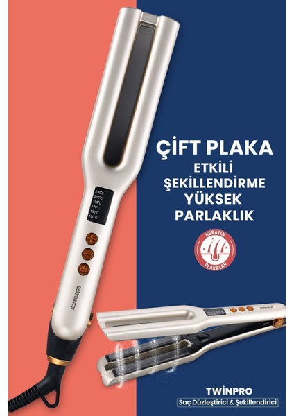 Dijital Ekranlı Çift Plakalı Seramik Iyonik Saç Düzleştirici, Şık ve Kullanışlı Siyah Renk