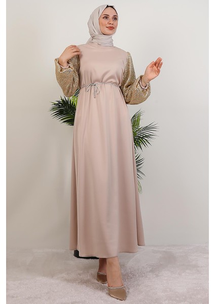 Kolu Desenli Elbise Gold