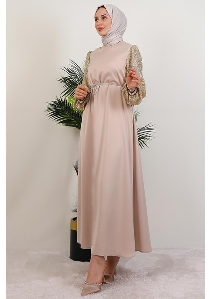 Kolu Desenli Elbise Gold modelleri