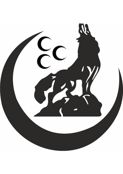 Üç Hilal Bozkurt Sticker (Oto-Motor-Laptop-Duvar-Dekor) 20 x 20 cm