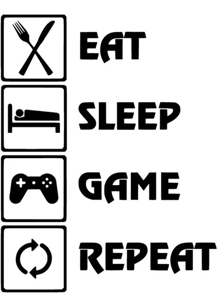 Eat Sleep Game Repeat Sticker (Oto-Motor-Laptop-Duvar-Dekor) 20 x 26 cm