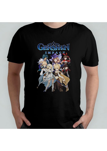 Genshin Impact %100 Pamuklu Bisiklet Yaka T-Shirt Model 1