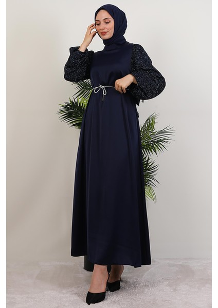 Kolu Desenli Elbise Lacivert fiyatları