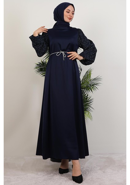 Kolu Desenli Elbise Lacivert fırsatları