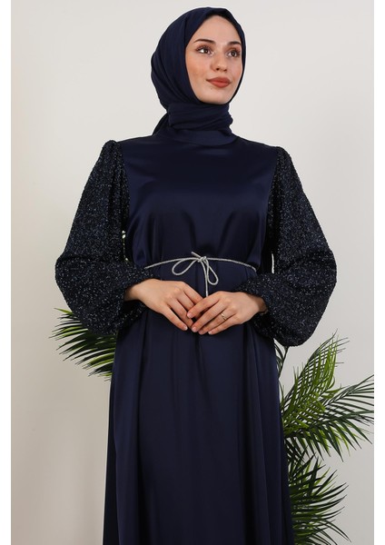 Kolu Desenli Elbise Lacivert indirimleri